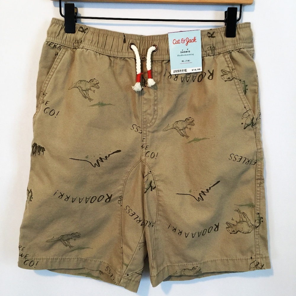 Cat & Jack Khaki Dinosaur Print Pull On Shorts